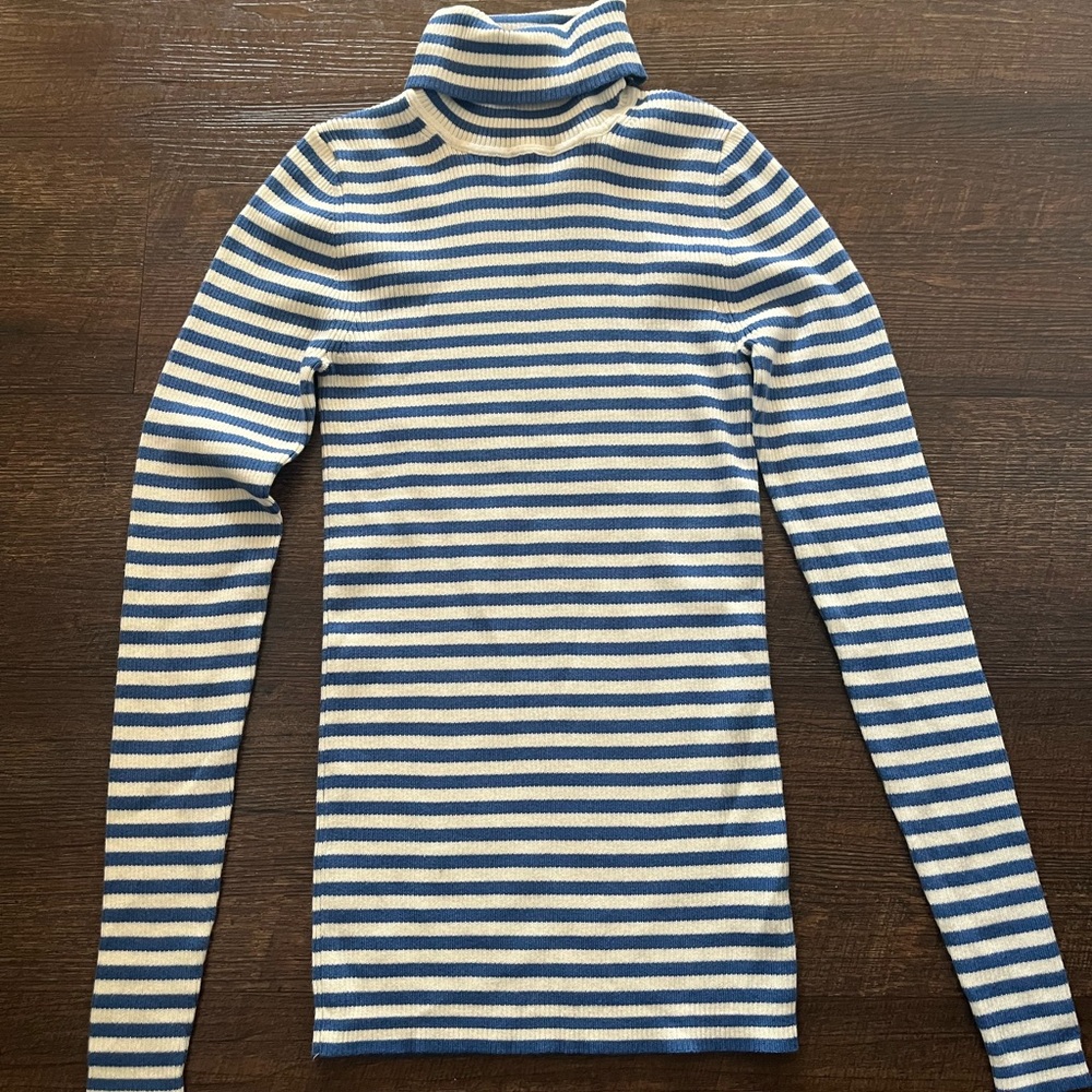 Boden Blue and White Striped Turtleneck Top